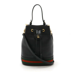 GUCCI Ophidia Bucket Bag Web Handbag Drawstring Shoulder Leather Black